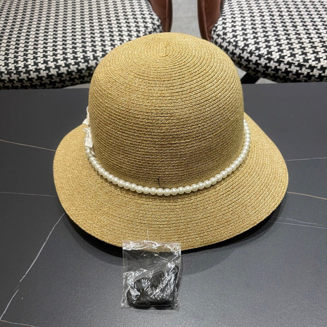 BUCKET HAT IN BEIGE RAFFIA MIX PEARL