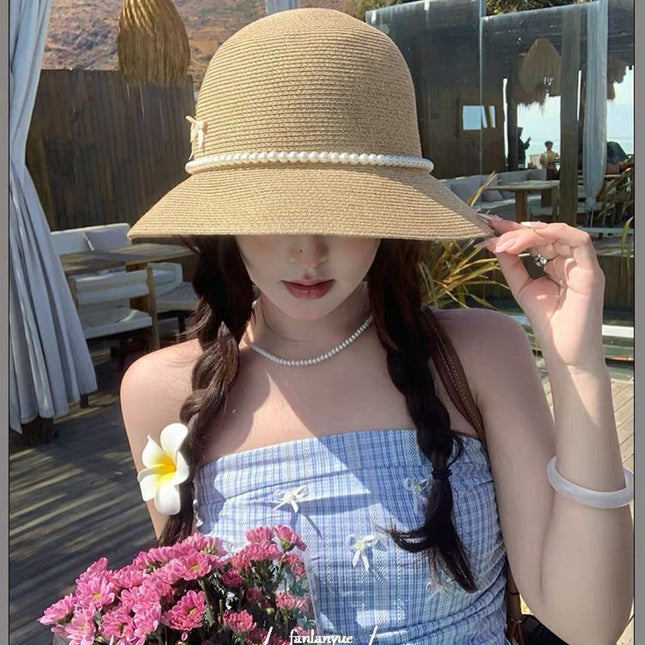 BUCKET HAT IN BEIGE RAFFIA MIX PEARL