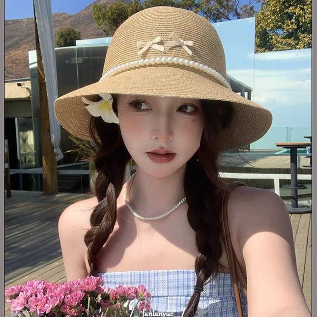 BUCKET HAT IN BEIGE RAFFIA MIX PEARL