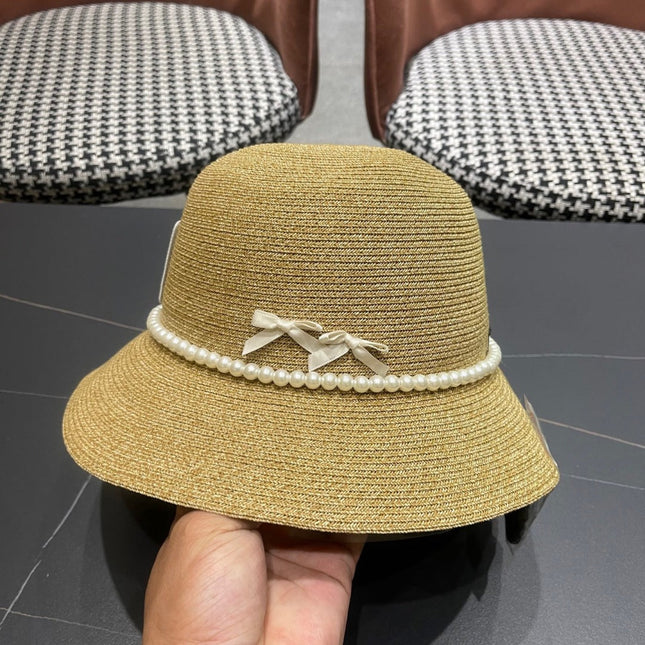 BUCKET HAT IN BEIGE RAFFIA MIX PEARL