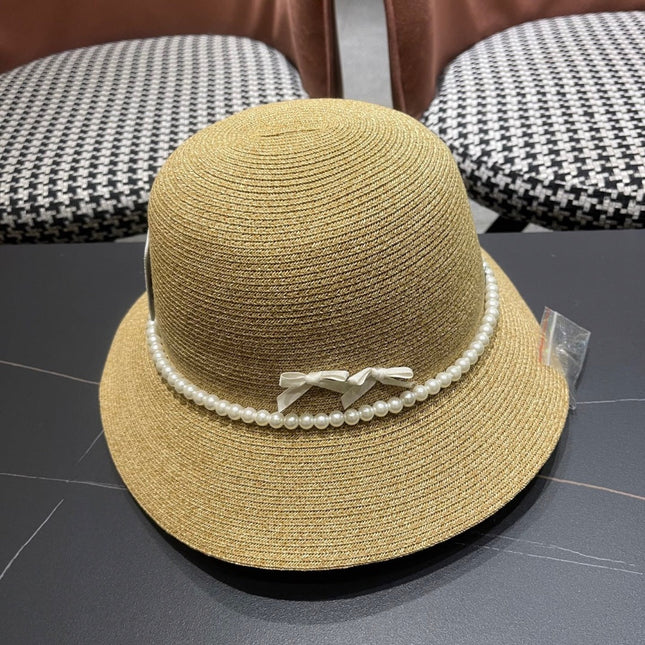 BUCKET HAT IN BEIGE RAFFIA MIX PEARL