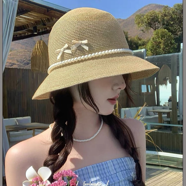 BUCKET HAT IN BEIGE RAFFIA MIX PEARL