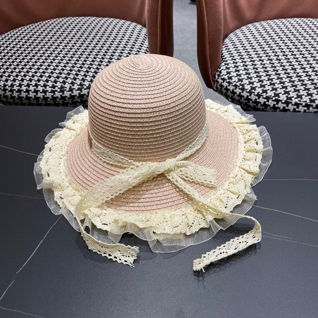 HAT IN PINK RAFFIA MIX LACE FABRIC