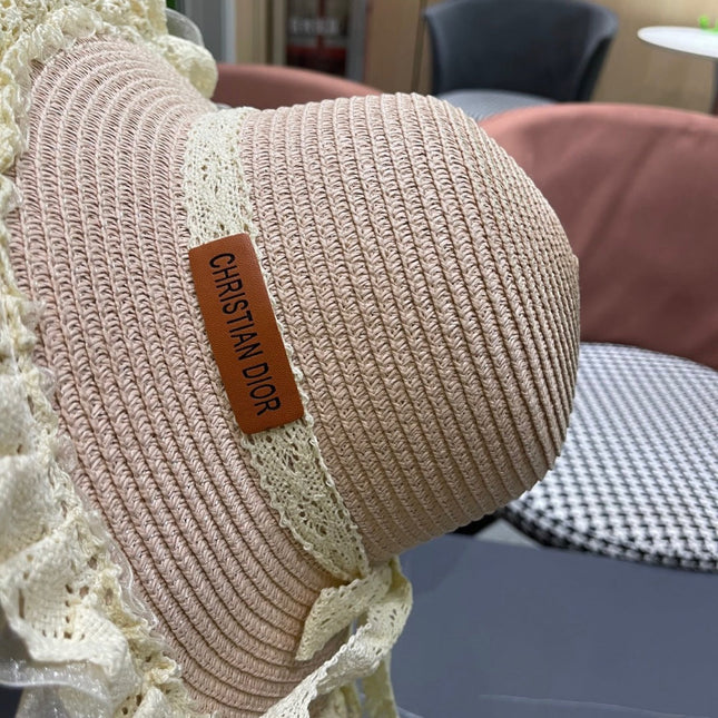 HAT IN PINK RAFFIA MIX LACE FABRIC