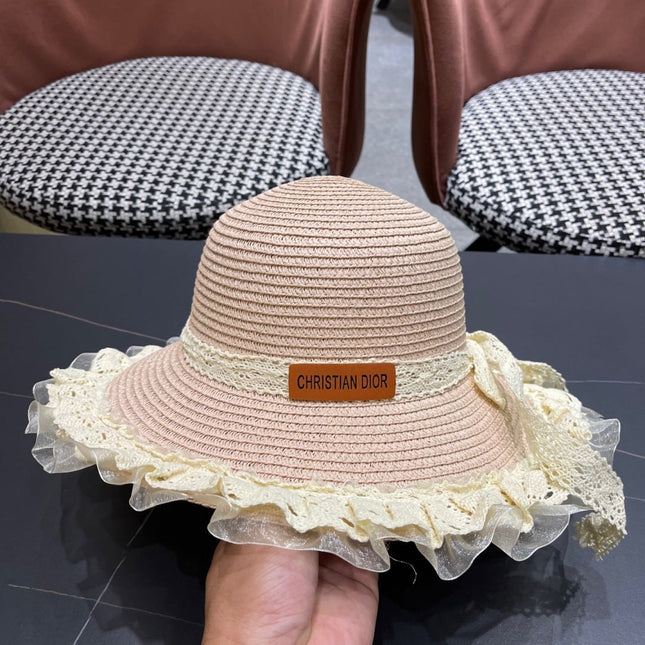 HAT IN PINK RAFFIA MIX LACE FABRIC