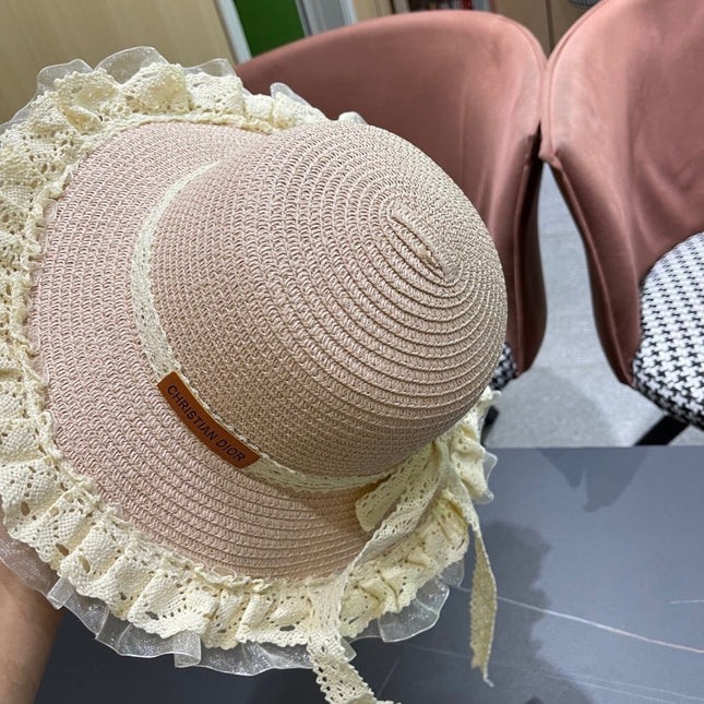 HAT IN PINK RAFFIA MIX LACE FABRIC
