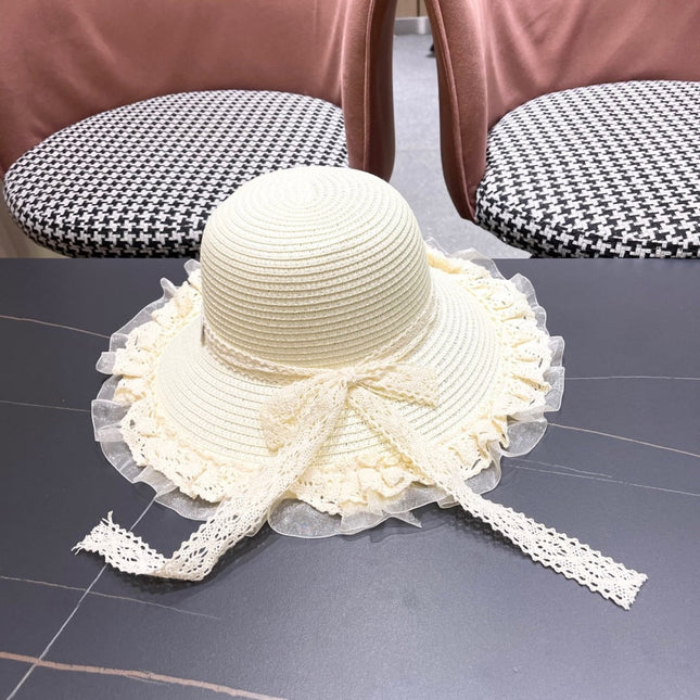 HAT IN CREAM WHITE RAFFIA MIX LACE FABRIC
