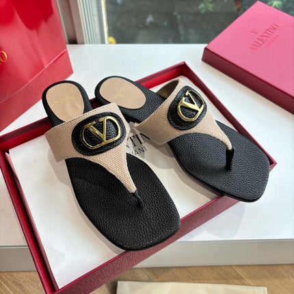 VLTN THONG SANDALS 25S IN BLACK MIX BEIGE LAMBSKIN WITH GOLD HARDWARE