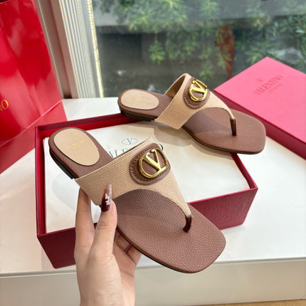 VLTN THONG SANDALS 25S IN BROWN MIX BEIGE LAMBSKIN WITH GOLD HARDWARE