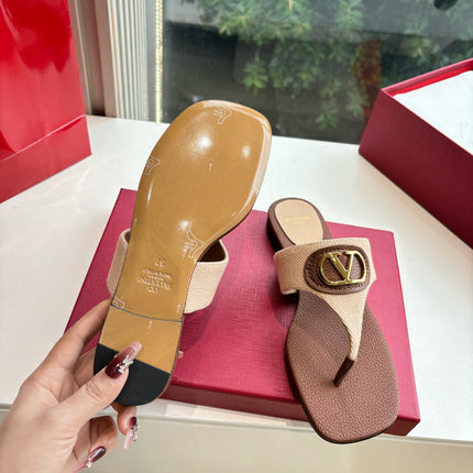 VLTN THONG SANDALS 25S IN BROWN MIX BEIGE LAMBSKIN WITH GOLD HARDWARE