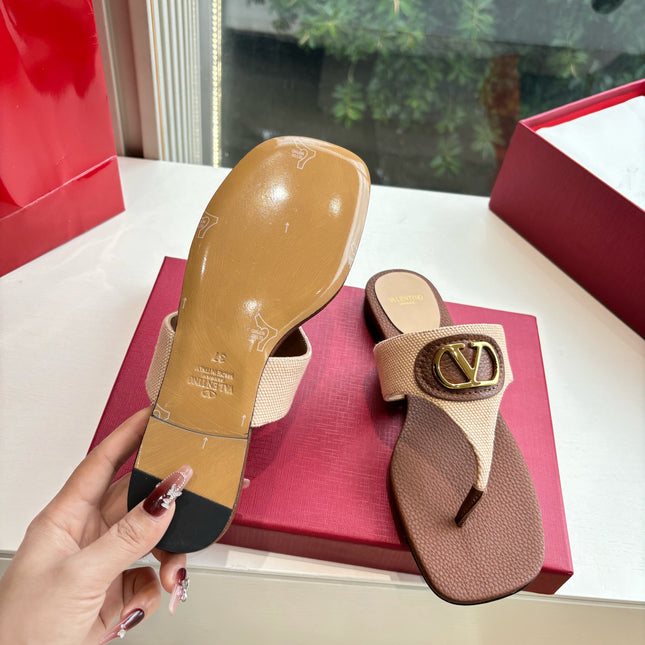 VLTN THONG SANDALS 25S IN BROWN MIX BEIGE LAMBSKIN WITH GOLD HARDWARE