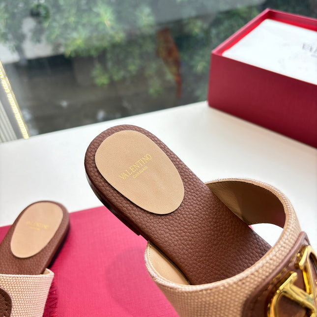 VLTN THONG SANDALS 25S IN BROWN MIX BEIGE LAMBSKIN WITH GOLD HARDWARE