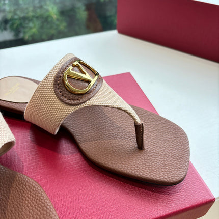 VLTN THONG SANDALS 25S IN BROWN MIX BEIGE LAMBSKIN WITH GOLD HARDWARE