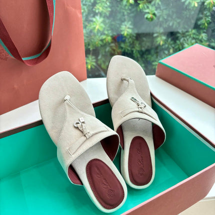 LP THONG SANDALS 25S IN CREAM BEIGE SUEDE