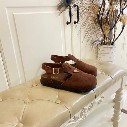 RUBBER SOLE SANDALS IN COCOA BROWN SUEDE
