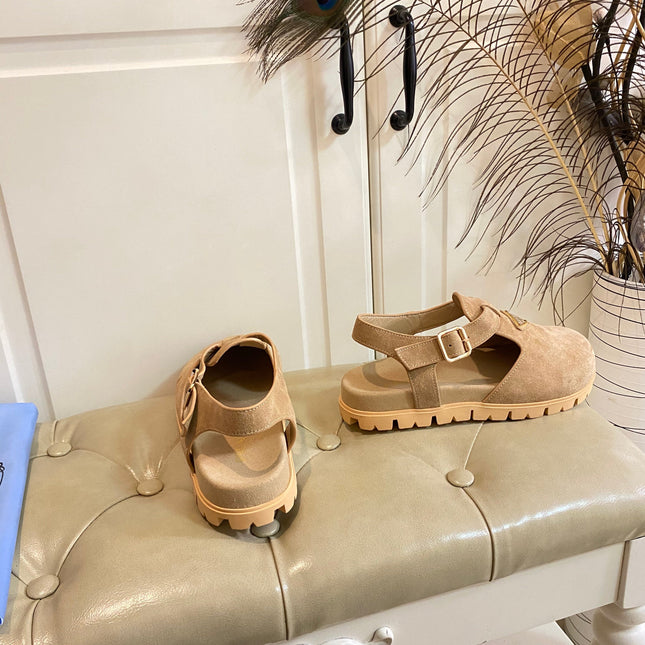 RUBBER SOLE SANDALS IN DARK BEIGE SUEDE