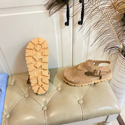 RUBBER SOLE SANDALS IN DARK BEIGE SUEDE