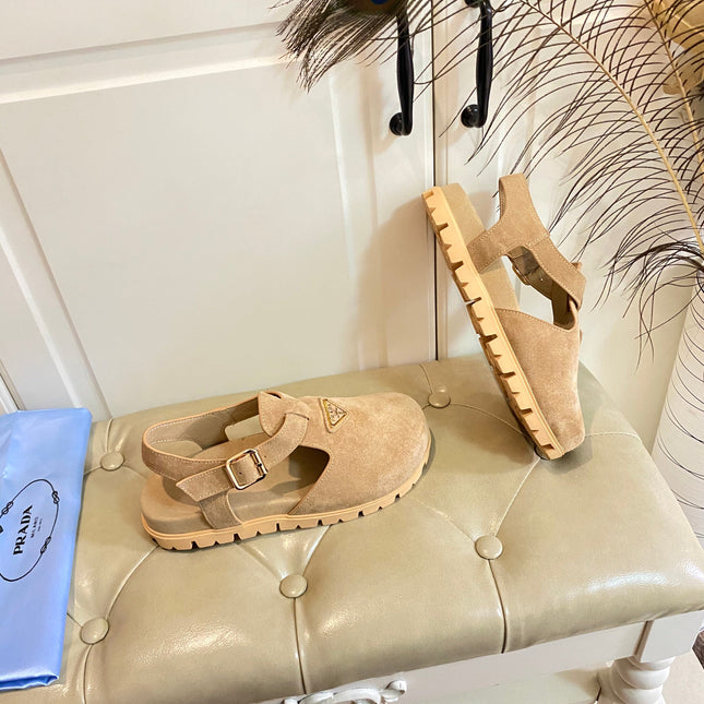 RUBBER SOLE SANDALS IN DARK BEIGE SUEDE