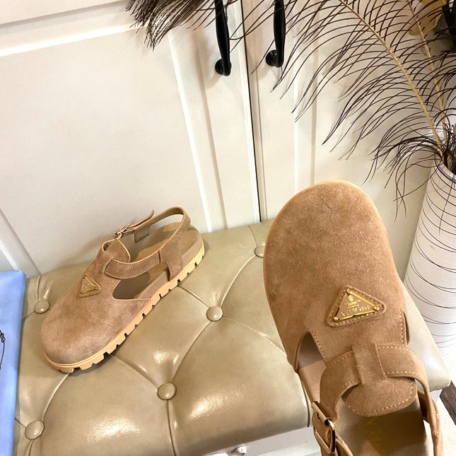 RUBBER SOLE SANDALS IN DARK BEIGE SUEDE