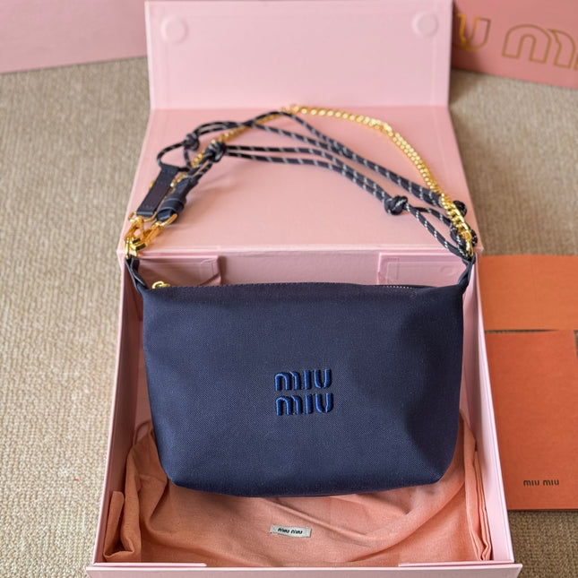 CHAIN SHOULDER BAG 19 IN NAVY BLUE FABRIC GOLD HARDWARE