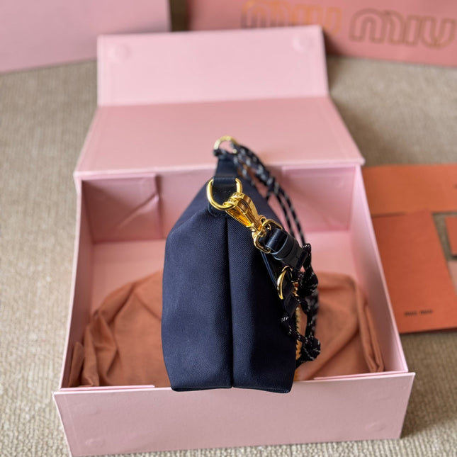 CHAIN SHOULDER BAG 19 IN NAVY BLUE FABRIC GOLD HARDWARE