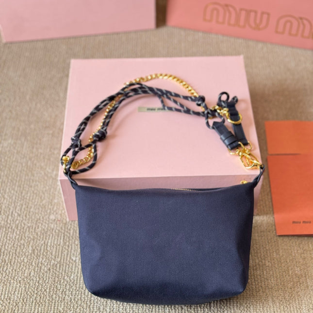 CHAIN SHOULDER BAG 19 IN NAVY BLUE FABRIC GOLD HARDWARE