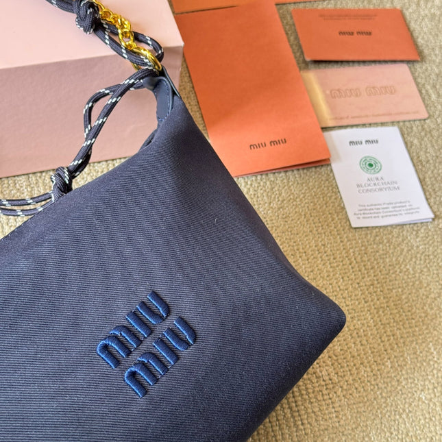 CHAIN SHOULDER BAG 19 IN NAVY BLUE FABRIC GOLD HARDWARE