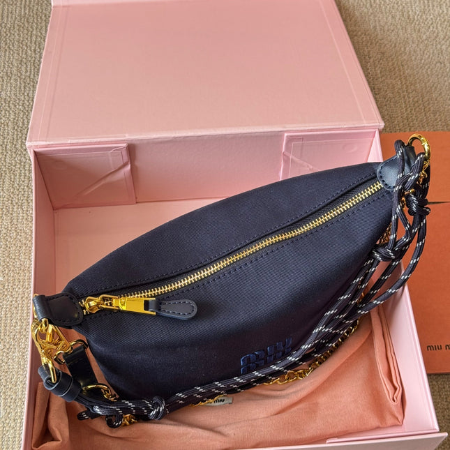 CHAIN SHOULDER BAG 19 IN NAVY BLUE FABRIC GOLD HARDWARE