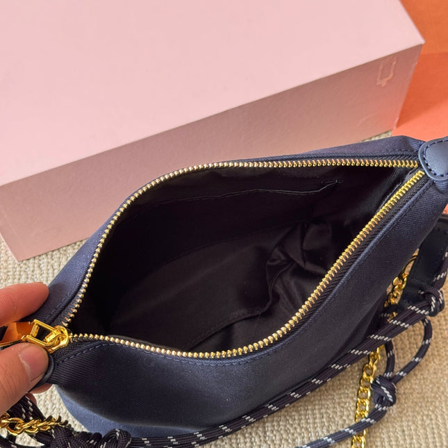 CHAIN SHOULDER BAG 19 IN NAVY BLUE FABRIC GOLD HARDWARE