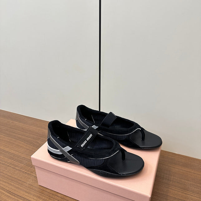 THONG SANDALS IN BLACK SUEDE MIX TECH FABRIC