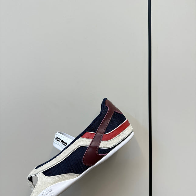 THONG SANDALS IN WHITE SUEDE MIX NAVY TECH FABRIC