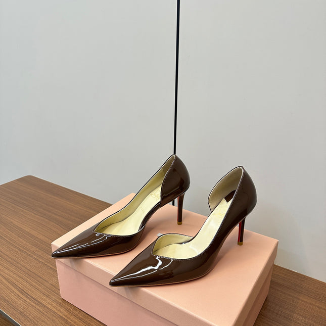 IRIZA PUMPS 85MM IN BROWN PATENT CALFSKIN