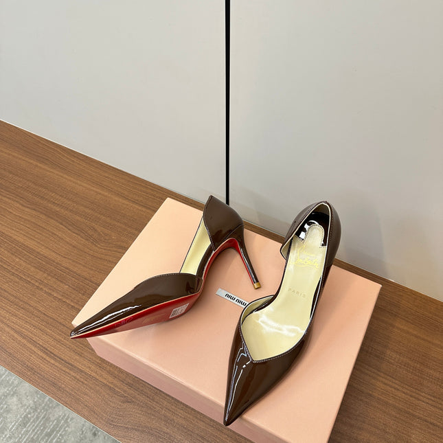 IRIZA PUMPS 85MM IN BROWN PATENT CALFSKIN