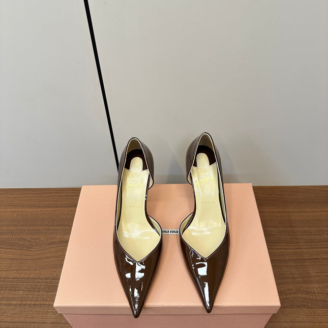 IRIZA PUMPS 85MM IN BROWN PATENT CALFSKIN