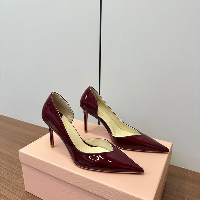 IRIZA PUMPS 85MM IN BURGUNDY PATENT CALFSKIN