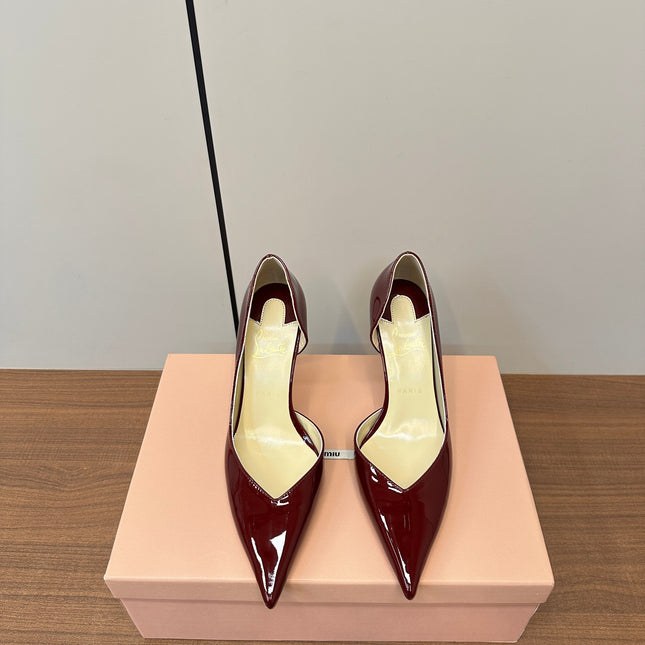 IRIZA PUMPS 85MM IN BURGUNDY PATENT CALFSKIN