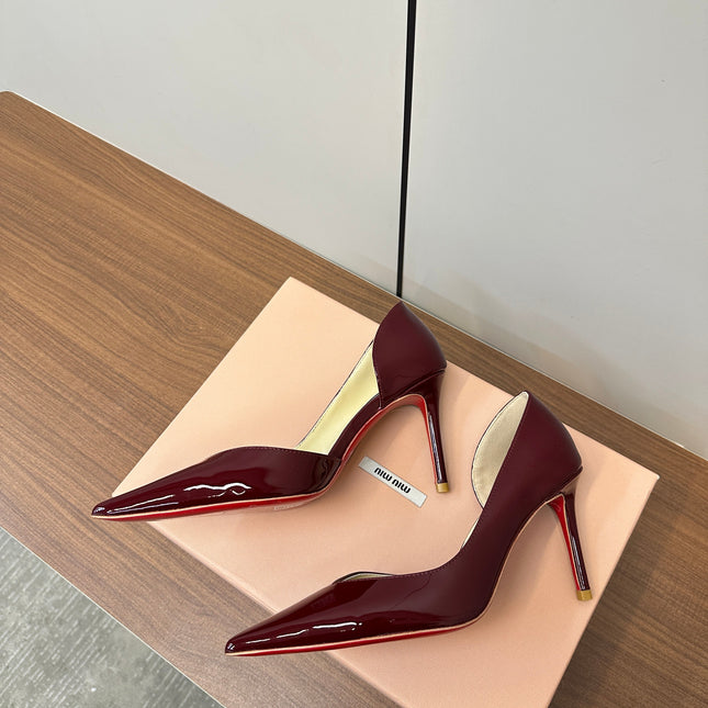IRIZA PUMPS 85MM IN BURGUNDY PATENT CALFSKIN