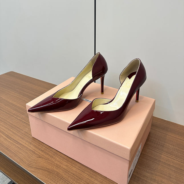 IRIZA PUMPS 85MM IN BURGUNDY PATENT CALFSKIN