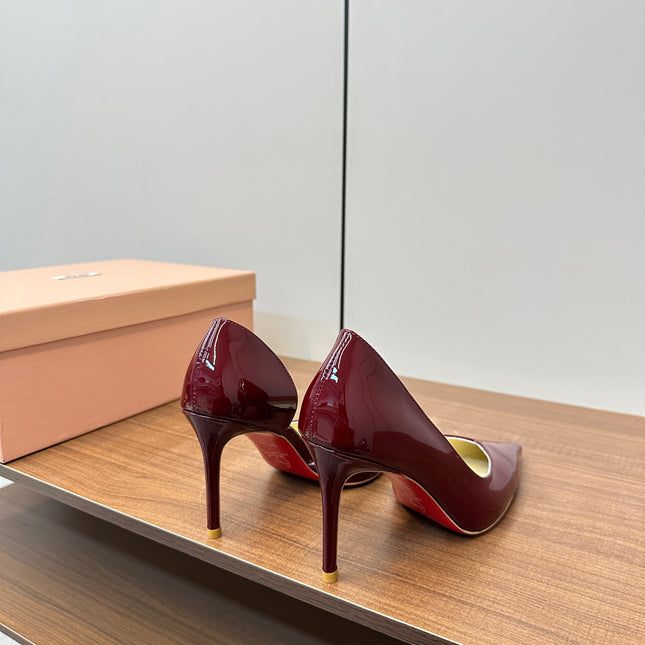 IRIZA PUMPS 85MM IN BURGUNDY PATENT CALFSKIN