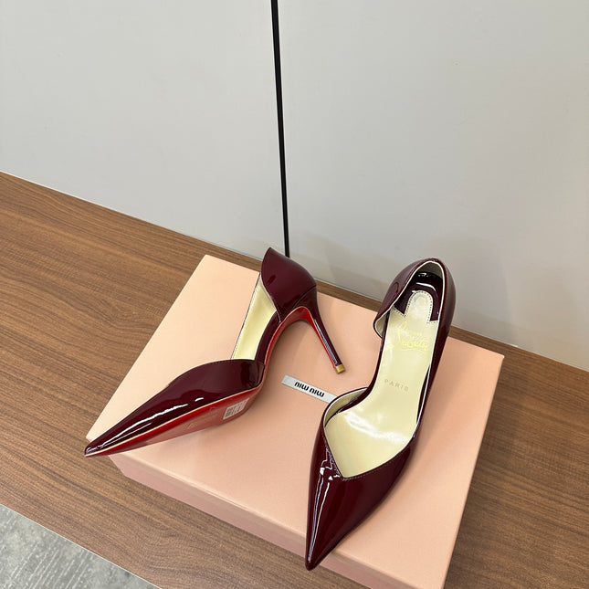 IRIZA PUMPS 85MM IN BURGUNDY PATENT CALFSKIN