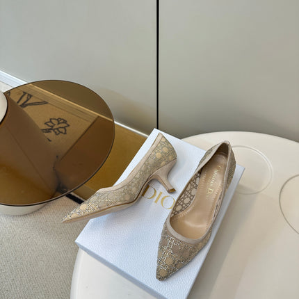 POINTED TOE HEELS 55MM IN NUDE MESH WITH RHINESTONES