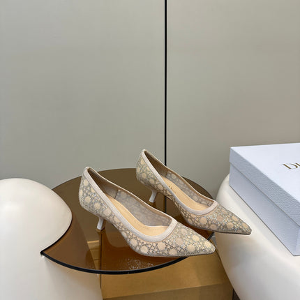 POINTED TOE HEELS 55MM IN NUDE MESH WITH RHINESTONES