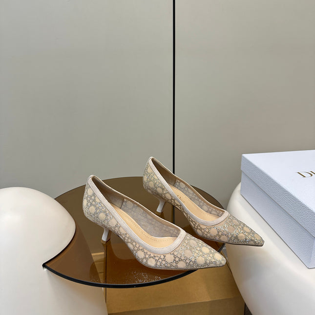 POINTED TOE HEELS 55MM IN NUDE MESH WITH RHINESTONES