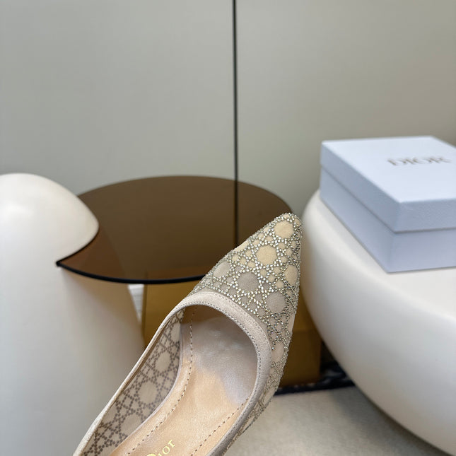 POINTED TOE HEELS 55MM IN NUDE MESH WITH RHINESTONES