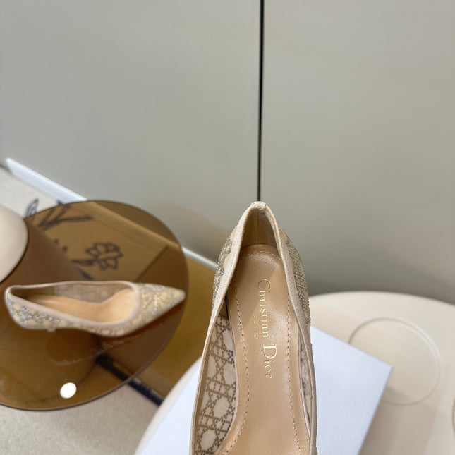 POINTED TOE HEELS 55MM IN NUDE MESH WITH RHINESTONES