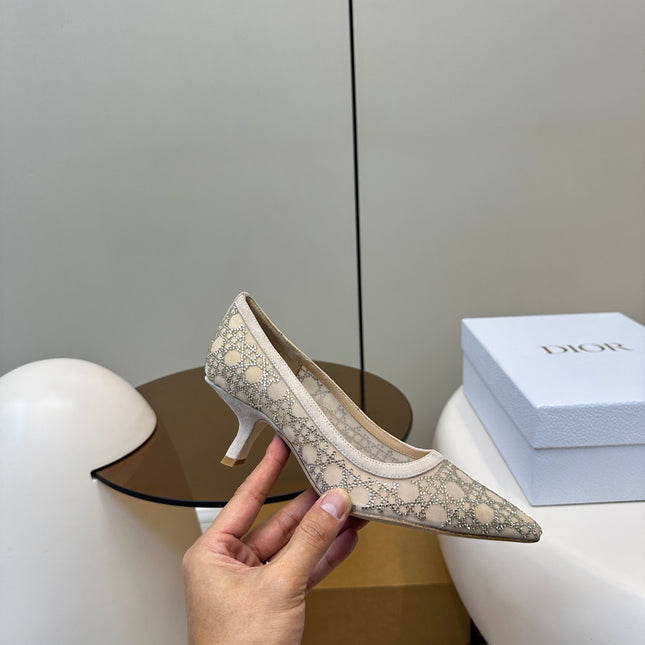 POINTED TOE HEELS 55MM IN NUDE MESH WITH RHINESTONES