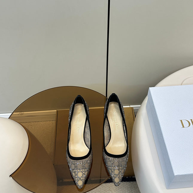POINTED TOE HEELS 55MM IN BLACK MESH WITH RHINESTONES