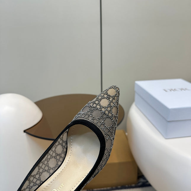 POINTED TOE HEELS 55MM IN BLACK MESH WITH RHINESTONES