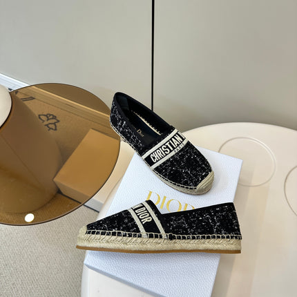 GRANVILLE ESPADRILLE BLACK OBLIQUE EMBROIDERED COTTON