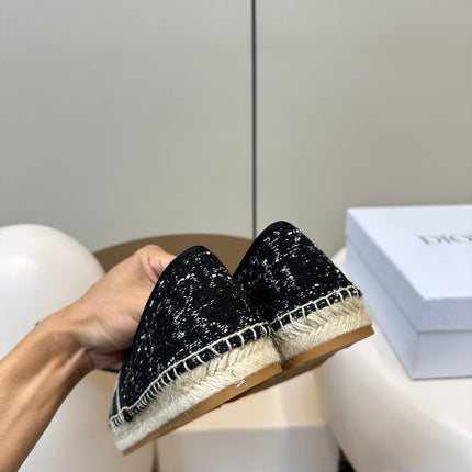 GRANVILLE ESPADRILLE BLACK OBLIQUE EMBROIDERED COTTON